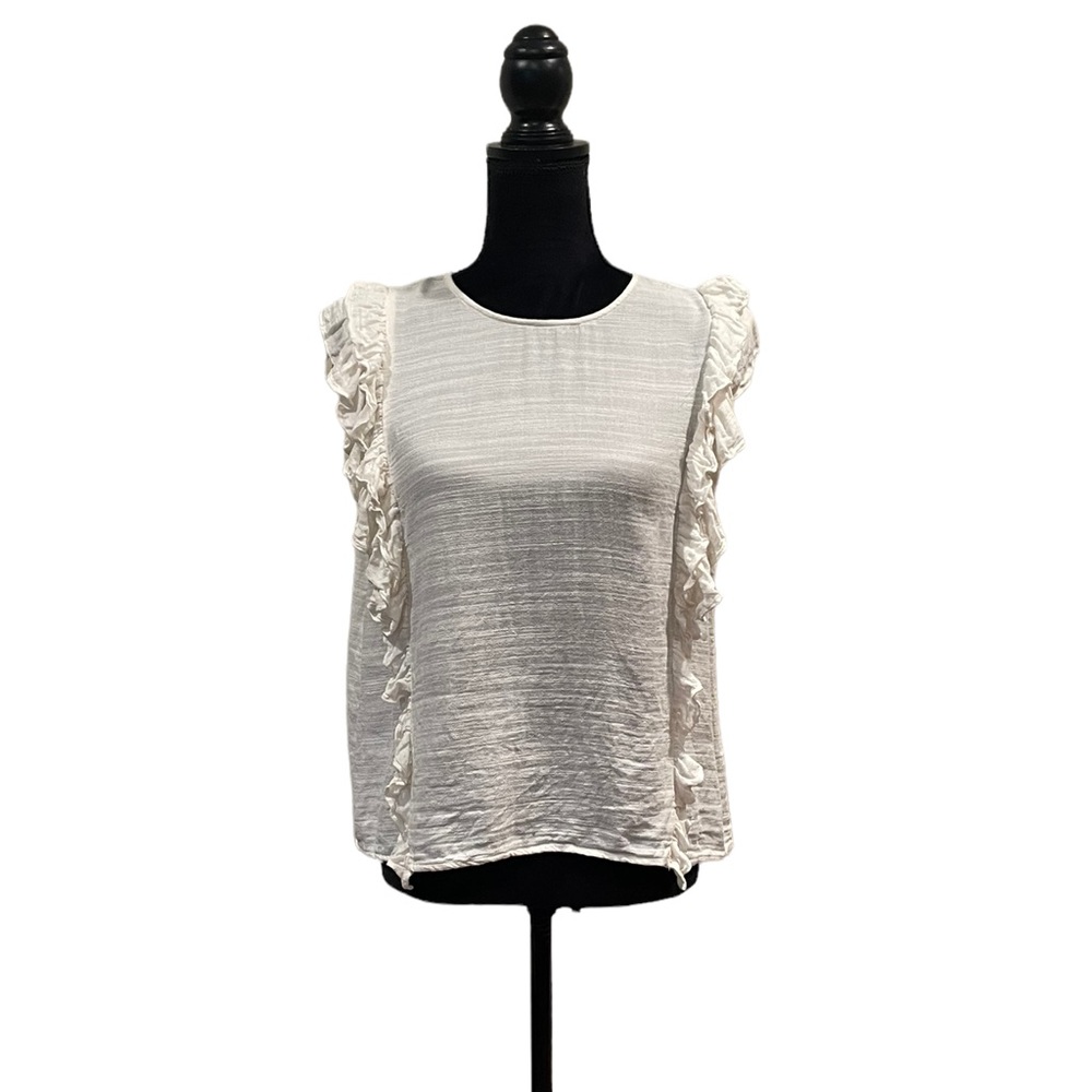 Tiffosi cream sleeveless crepe fabric ruffle accent bohemian top extra large